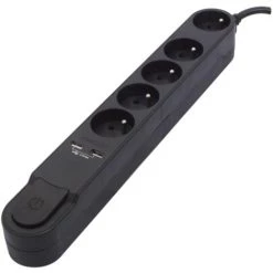 CHACON Bloc Design 5x16A Avec Interrupteur + 2 USB - 1,5 M - Noir