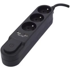 CHACON Bloc Design 3x16A Avec Interrupteur + 2 USB - 1,5m - Noir