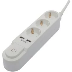 CHACON Bloc Design Avec Interrupteur 3 X 16A + 2USB - 3m - Blanc (SCH)