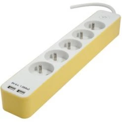 CHACON Bloc Multiprise 5x16A Avec USB - 1,5 M - Blanc/Jaune
