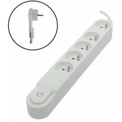CHACON Bloc Multiprise 5 Prises 16 A Avec Interrupteur, Fiche Plate, Câble 1,5 M HO5VV-F 3x1,5 Mm² Blanc