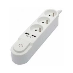 CHACON Bloc Multiprise Avec Interrupteur 3 Prises 16 A Et 2 Sorties USB 2 A, Câble 1,5 M Blanc