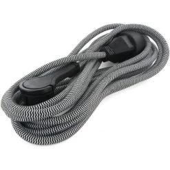 CHACON Rallonge Textile Noir/blanc - Avec Fiche Plate Noire - 3m (SCH)
