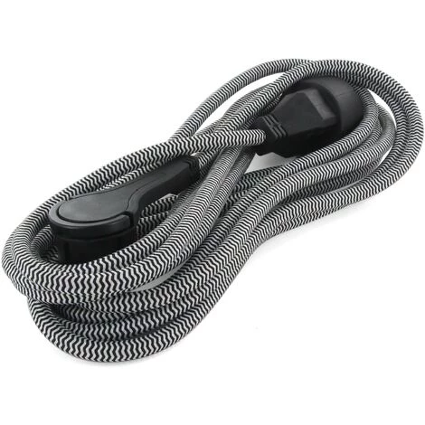 CHACON Rallonge Textile Noir/blanc - Avec Fiche Plate Noire - 3m (SCH) 3 CHACON Rallonge Textile Noir/blanc - Avec Fiche Plate Noire - 3m (SCH)
