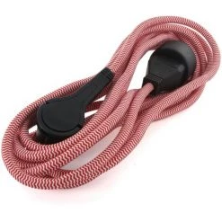 CHACON Rallonge Textile Rouge/blanc - Avec Fiche Plate Noire - 3m