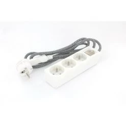 CHACON Mini-bloc Design 3x16A Avec Câble Textile Blanc/Noir - 1,5m