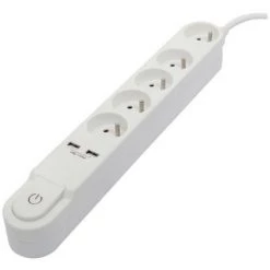 CHACON Bloc Multiprise 5 Prises 16 A Avec Interrupteur, 2 Ports USB Et Câble 3 M HO5VV-F 3x1,5 Mm² Noir