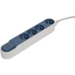 CHACON Bloc Multiprise Design Blanc / Bleu Avec Interrupteur - 4 X 16A - 1,5 M